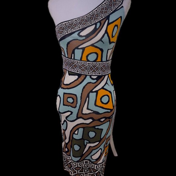 DVF Diane Von Furstenberg Societes One Shoulder 100% Silk Dress Aztec Stretch 2 - Picture 1 of 15